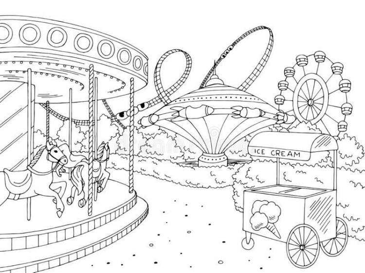 Раскраска Парк аттракционов распечатать бесплатно
