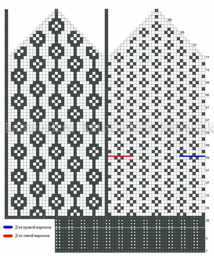 Двухцветные варежки спицами