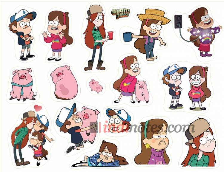 Лист виниловых наклеек (стикеров) Гравити Фоллз (Gravity Falls) формата А