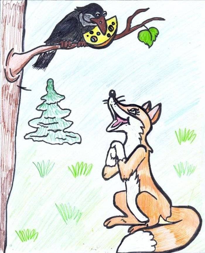 Рисунок на тему басня ворона и лисица 