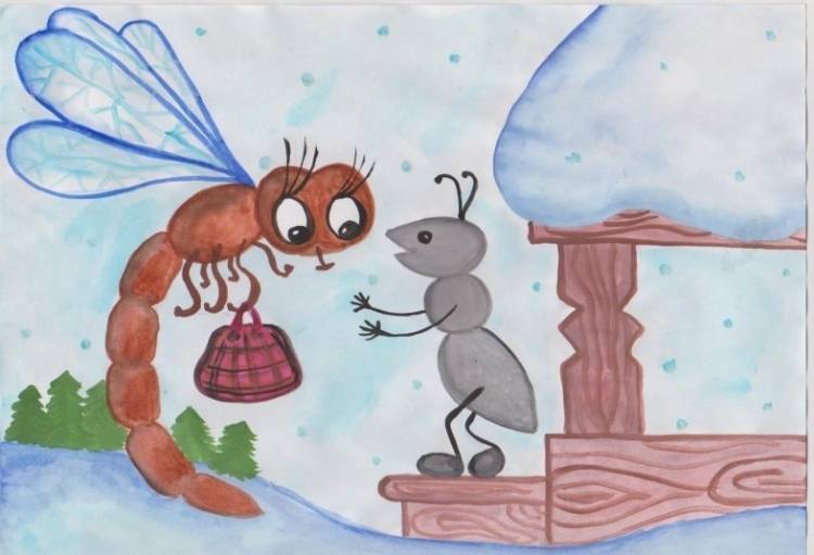 Рисунок на тему басни крылова стрекоза и муравей 