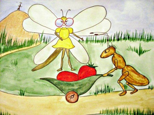 Рисунки Стрекоза и муравей карандашом 