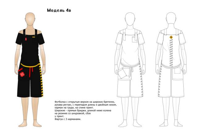 Технические рисунки одежды, отрисовка одежды за