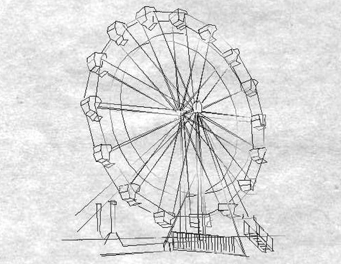 Детские рисунки колеса обозрения карандашами и красками