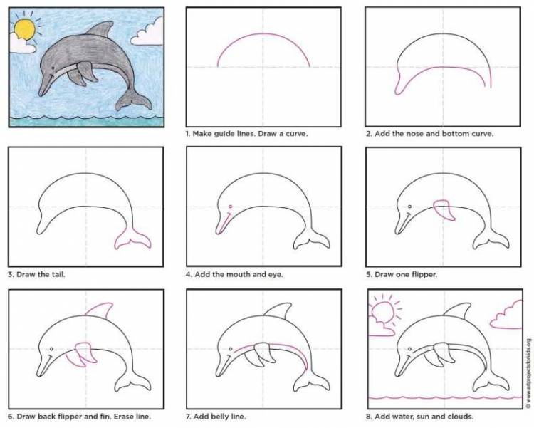 Как нарисовать дельфина начинающим и детям карандашом