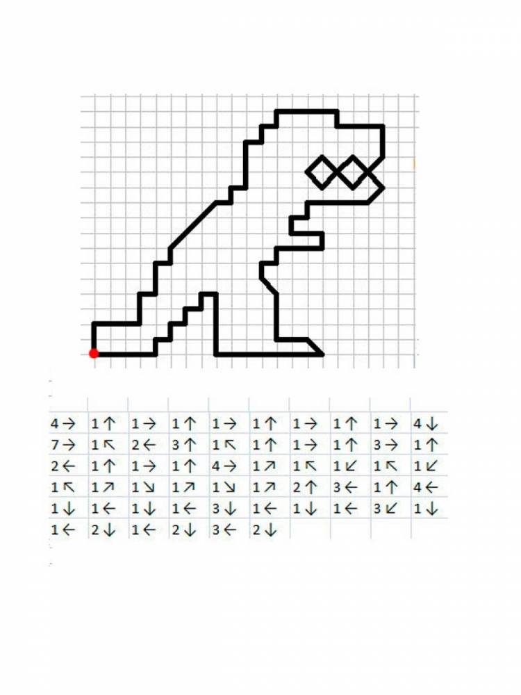 Рисунки динозавры по клеточкам