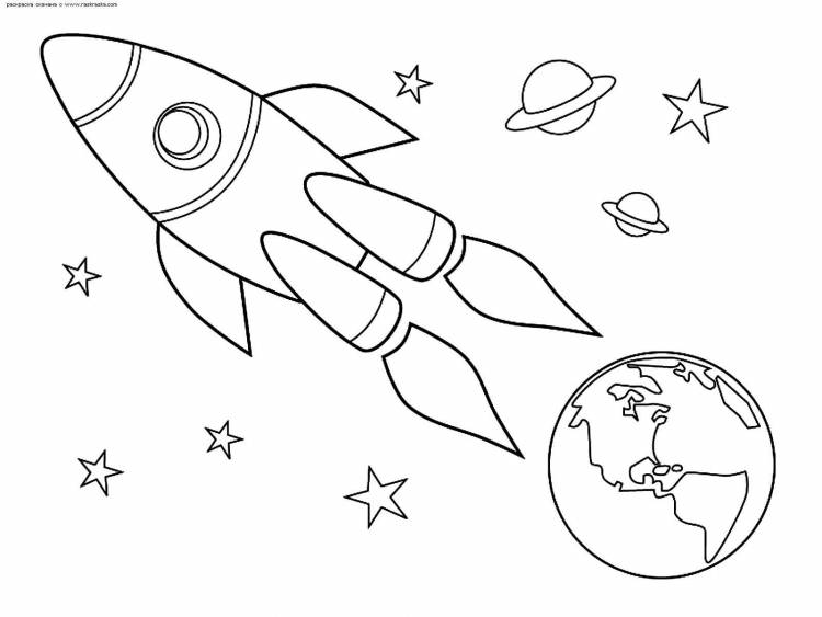 Детский рисунок космос с ракетой