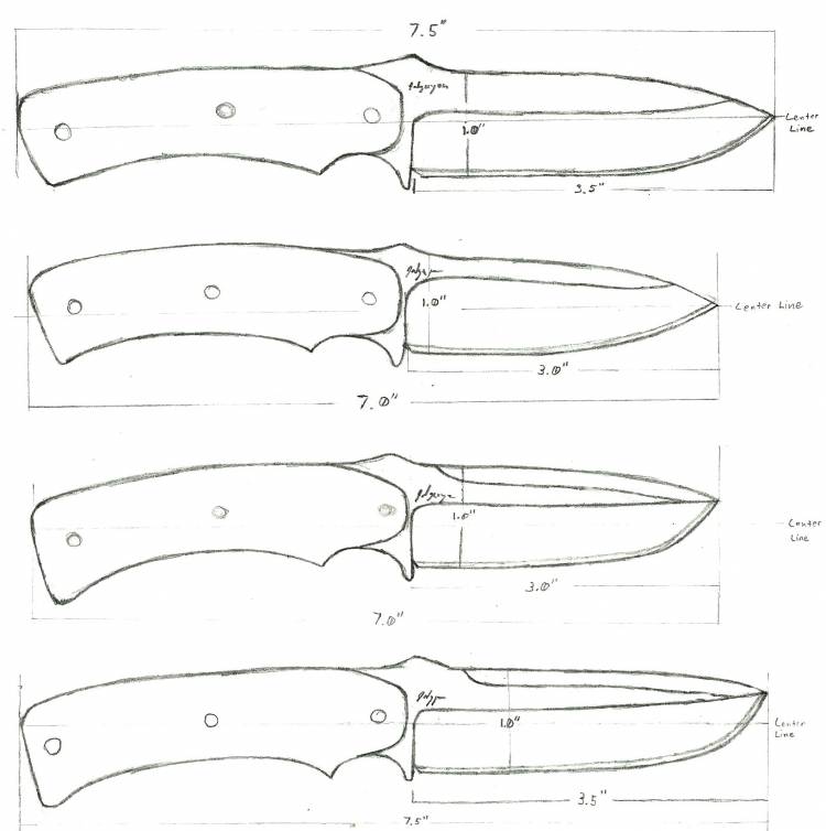 Эскизы ножей в натуральную величину