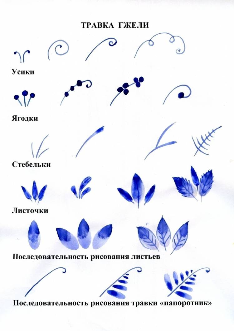 Поэтапное рисование гжель