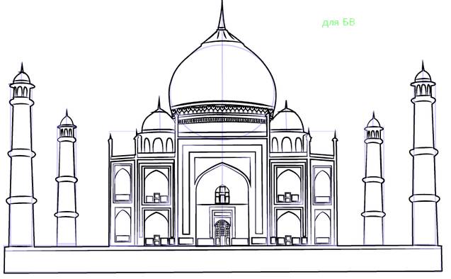 Как нарисовать мечеть карандашом поэтапно?