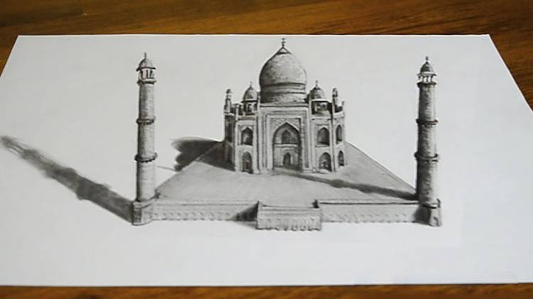 Drawing Taj Mahal Trick Art on Paper