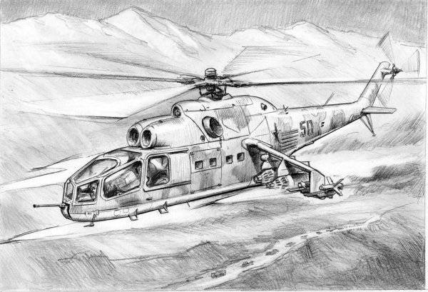 Рисунок военный вертолет карандашом 