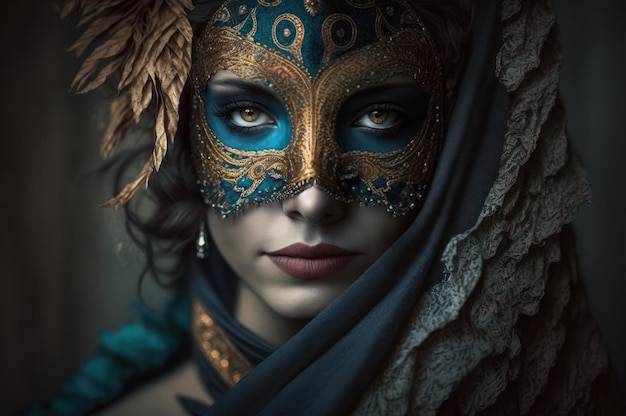 Женское лицо носит красивую маскарадную маску карнавальная вечеринка фестиваль еврейского хаманташенского костюма