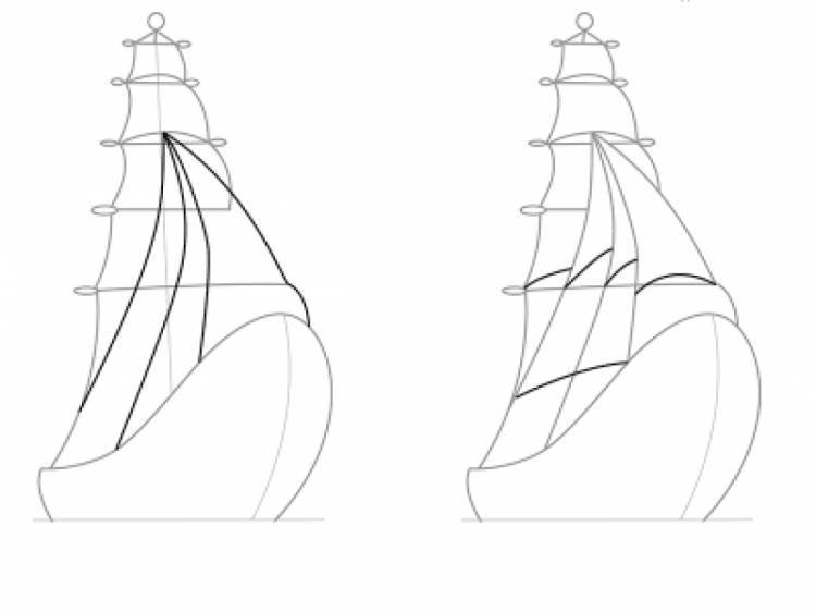 Рисунок корабля пошагово