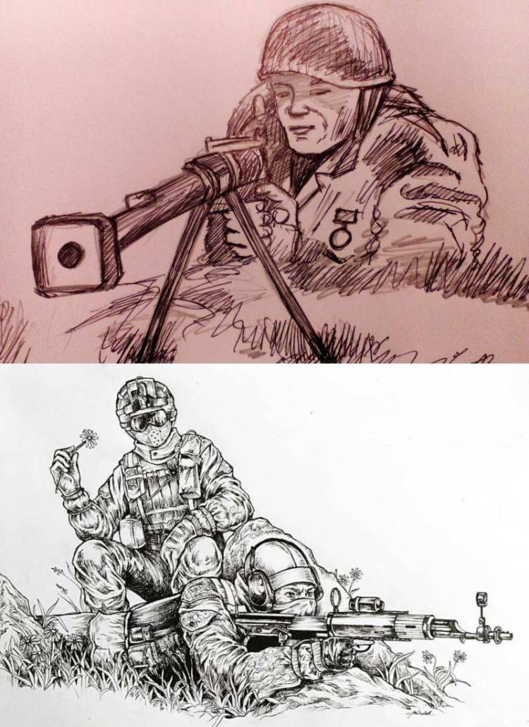 Как нарисовать солдата карандашом (простым, цветными) легко ребенку поэтапно и раскрасить военного человека