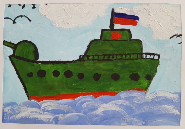 Детский военный корабль рисунок 
