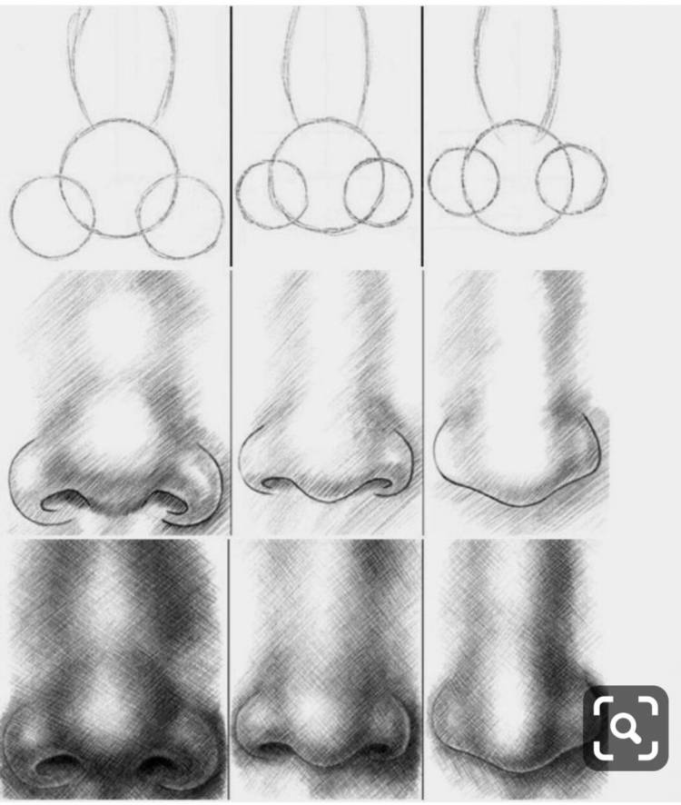 Рисуем нос карандашом поэтапно для начинающих