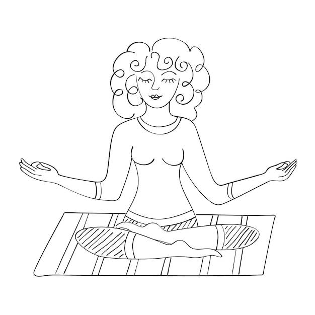 Женщина медитирует в эскизе линии позы лотоса