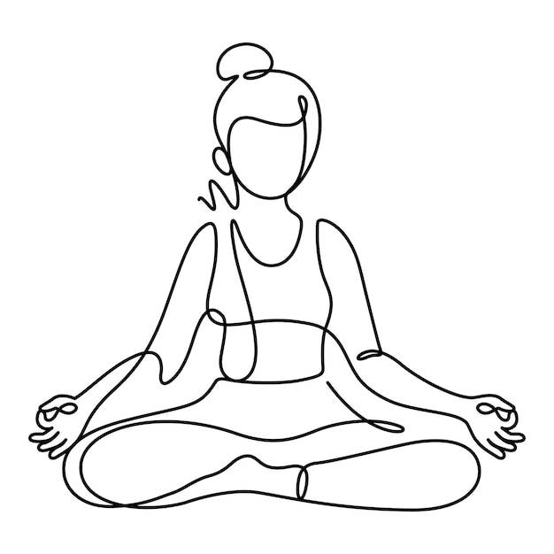 Непрерывный рисунок линии женщины в позе лотоса, векторная иллюстрация йоги