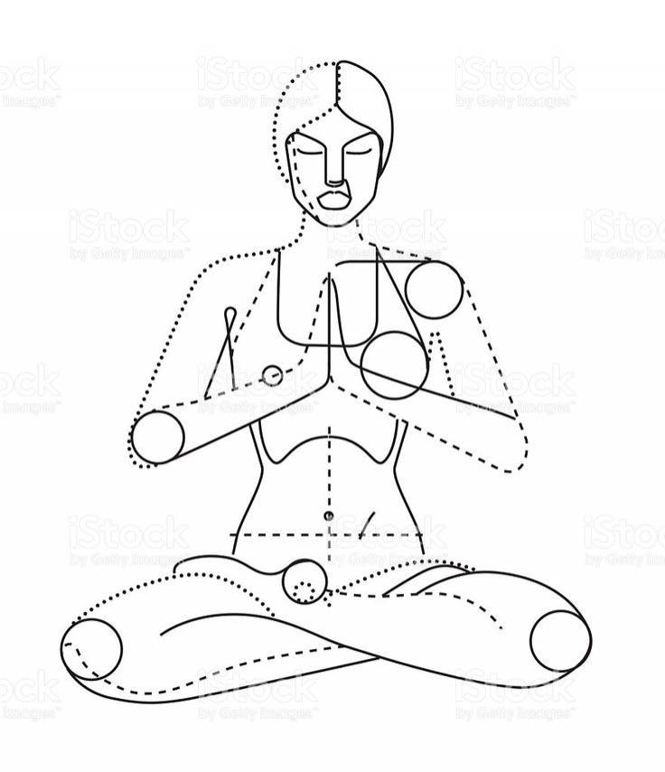 Line and dashed line illustration of meditation yoga girl