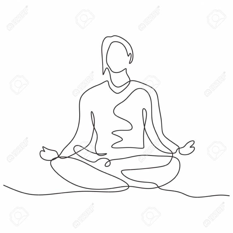 Continuous One Line Drawing Of Person Sitting In Lotus Position For Yoga Exercise Or Meditation