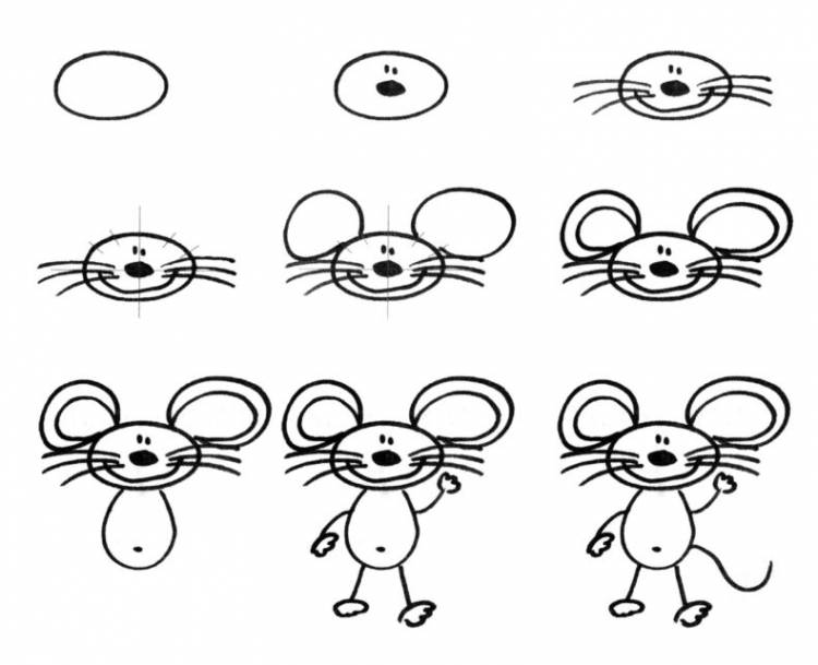 Учимся рисовать мышь поэтапно карандашом